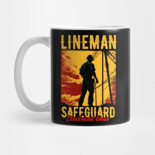 Lineman safeguard electrical lines. Mug